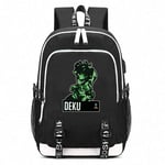 Qwhone Anime My Hero Academia Deku Sac à Dos Cartable Teenager Hero Academia Izuku Midoriya Sac à Dos D'ecole Loisir Sac à Dos Fille Unisexe Enfants avec USB Ports,Black 2