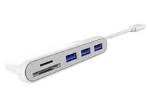 PremiumCord Hub USB-C vers 3 x USB 3.0 + Lecteur de Carte SD, boîtier en aluminium, 5 Gbps, USB 3.1 Type C, Couleur Blanc, Longueur 20 cm