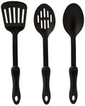 KitchenCraft Anti-Scratch Kitchen Utensils Set, Nylon, Cooking Spoon, Slotted Spoon, Fish Slice, 34 cm (14"), 3 Piece Set, Black