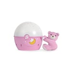 Chicco Next2Stars Veilleuse Bébé avec Peluche - Projecteur de Ciel Étoile pour Lits Bébé et Berceaux, avec Capteur Sonore, 3 Effets Lumineux et Musique - 0 Mois et +, Rose