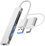 Hub USB et Type C, 6 en 1 et hub USB de Type C, 3 Ports USB, Fente Double Carte (SD et TF), Adaptateur de Charge avec Plusieurs Ports, pour MacBook ¿ Argent