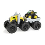 John Deere Monster Treads Rev and Roar Semi Playset - Jouet Monster Truck avec Effet Sonore de Moteur Vrombissant, Remorque Amovible et Mini Tracteur - Jouet Monster Truck pour de 3 Ans