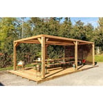 Pergola grandes dimensions en bois - toit et 1 mur en ventelles mobiles - 341 x 614 cm - Habrita