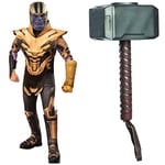 Rubie's Official Avengers Endgame Thanos, Deluxe Child Costume - Large, Age 8-10, Height 147 cm & Official Child's Marvel Avengers Assemble Thor Hammer, One Size, Multi-Coloured