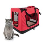 Mobiclinic® Pets, Balu, Cage de Transport pour Chiens, Chats, Lapins, cochons d'Inde, Cage de Transport Portable et Respirante, Taille M, 10 kg, 57x38x44 cm, Pliable, Rouge