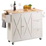 Ilot 115x39 Cm Desserte De Cuisine A Roulettes 1 Armoire 3 Tiroirs Meuble De Cuisine Avec Plan De Travail En Bois Abattant 115x29 Cm Porte-Epices Porte-Serviettes Rangement Bar Cuisine