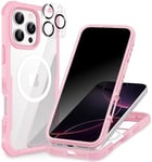 CENHUFO Magnétique Anti Espion Coque iPhone 16 Pro Max, Compatible avec MagSafe intégré Verre Trempé Protection écran et Protecteur Caméra, Antichoc Téléphone Housse Double Face Etui Intégrale -Rose