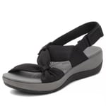 Dam sommar vandringssandaler ankelrem skor bekväma casual kilklackssandaler för utomhus strand resor Black 36
