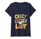 Womens Crazy Chicken Lover Hen Mom, Farm Fresh Eggs Poultry Farmer V-Neck T-Shirt