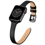 SUNFWR Compatible avec Le Bracelet Apple Watch 41mm 40mm 38mm,Fin Cuir Véritable Femme Bracelet Remplacement,pour iwatch Series 7/6/5/4/3/2/1,SE(38mm 40mm 41mm,Noir&Noir)