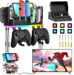 LED TV Dock Station&Support Mural pour Nintendo Switch/OLED&Joycon,Chargeur pour Switch Console et Manette,avec 15 Modes d'éclairage et 4 Ports USB, 2 Crochets