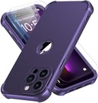 ORETECH 4 in 1 Case for iPhone 14 Pro Case, with [2 x Tempered Glass Screen Protector] [Camera Protection] [Military Grade Protective] Thin Slim Fit Rubber Bumper iPhone 14 Pro Phone Case - Purple