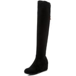 Mediffen Women Wedge Over The Knee Fashion Stretch Boots Zip Warm Winter Mid Heels Above Knee Boots Black Size 2 UK/35 Asian