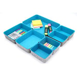 Welaxy Drawer organizers bins felt storage bin office organizer Shallow Small Desk organizer trays Draw dividers set of 7 (Turquoise)