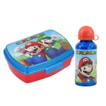 My sweety pop – Ensemble repas - Boîte à goûter + Gourde - Lunch box – Hydratation - Pour enfant - Crèche - Maternelle - Ecole - Vacances - Repas - Idée Cadeau - Super Mario - Rouge/Bleu - pour garcon