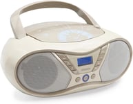 Soft Grey, Lecteur CD Portable, Lecture CD-R/CD-RW/CD-MP3, Radio FM, Port USB, Son Stéréo 6W, Poignée Ergonomique, Fonctionne sur Secteur ou Piles - 477403