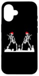 iPhone 16 Skeletons Playing Rock Guitar in Graveyard Wearing Xmas Hats Case