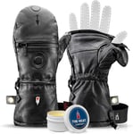 Shell Full Leather Moufles - L'innovation des Gants - Gants Cuir dépliables - Gants Hiver Extra Chauds - Gants tactiles - Gants de Ski pour Homme & Femme - sans sous-Gant.[G839]