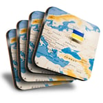 Set of 4 Square Coasters - World Map Ukraine Flag Kiev Travel  #46472