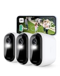 Arlo Essential 2K XL Video Outdoor Security Camera Wireless, XL Battery Operated Home Camera With Colour Night Vision, Light, Siren, 2 Way Audio & WiFi, Arlo Secure Free Trial, 3 Cameras, White