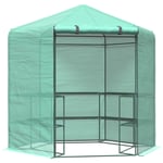 196 x 215CM Walk In Greenhouse 3-Tier Garden Hexagon Grow Plants