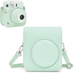 Housse pour Instax Mini 12-Étui de Protection en Cuir PU pour Fujifilm Instax Mini 12-Étui Amovible avec Bandoulière-Vert