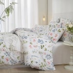 Luofanfei Housse de Couette 240 x 260 Fleurie Blanc Vert Feuilles Imprimé Motif 2 Personnes Adult Parure de Lit Microfibre Parure Housse Couette avec Fermeture Éclair avec 2 Taies d'oreiller 65x65cm