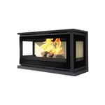 Insert à bois raccordable 3 faces ventilé - firematic Olly 13.3 kW Foyer en vermiculite - Porte fonte - avec vitre sérigraphiée noire