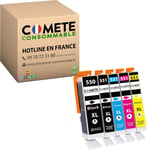 Comete, Marque Française - 550Xl 551Xl - 5 Cartouches D'Encre Compatibles Avec Canon Pgi-550 Cli-551 - Avec Canon Pixma Ip7250 Mg5650 Mx925 Mg5450 Mg6650 Mx920 Mg5400 Mg7500 Mx725[DYJ071449]