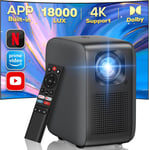 Videoprojecteur 4K avec Netflix/Prime Video/Youtube Intégrés, 600ANSI Full HD 1080P, Retroprojecteur avec Dolby Audio, Sceau Intégral, Focus Électrique, 4D/4P Keystone pour Android/PC/USB