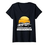 Womens USA Tow Truck Driver, Truck Driver Yellow Line, Tow Truck V-Neck T-Shirt