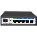 Goalake Switch PoE 6 Ports Gigabit, 4 Ports PoE+@52W, 1 Gigabit Uplink, 1 Gigabit SFP, IEEE 802.3af/at, Plug et Play, VLAN, Idéal pour Les Projets de Surveillance IP, Position Bureau/Mur