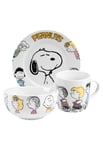 The Peanuts Snoopy Family Service de petit-déjeuner 3 pièces Assiette, bol et tasse en porcelaine Blanc