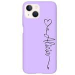 Coque violet Iphone 14 avec votre prenom police 18 coeur