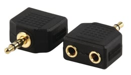 Adaptateur avec fiche jack 3,5mm stéréo mâle et fiche 2 x jack 3,5mm stéréo feme