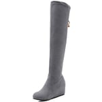 Mediffen Women Wedge Over The Knee Fashion Stretch Boots Zip Warm Winter Mid Heels Above Knee Boots Grey Size 4 UK/37 Asian
