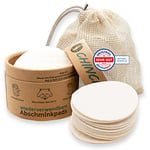 Chinchilla® Lot de 10 tampons démaquillants lavables en cellulose de bois - Avec sac de lavage en coton - Fabriqué en Allemagne, réutilisable, résistant à la déchirure, durable
