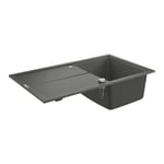 GROHE K400 - Quartz Composite Kitchen Sink with Drainer (Reversible Top Mount, Overflow and Automatic Waste Fitting with Rotary Handle, 1 Bowl 48 x 42 x 20.5 cm), 100 x 50 cm Granite Gray, 31641AT0