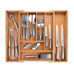 Alpina Range Couverts pour Tiroir - Organisateur Tiroir Cuisine Extensible 46x34-56,5x6 cm - Rangement Couvert avec 6 à 8 Compartiments - Pour Ustensiles, Lunettes de Soleil et Plus - Bambou