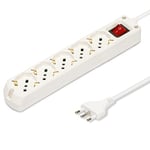 VELAMP MULTIT-I-S50 Multiprise 5 places polyvalente (schuko + 10/16 A) Avec interrupteur, câble 1,5 m et prise gain de place, blanc