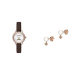 Emporio Armani - Montre et Boucles d'oreilles pour Femme - Montre en Acier Inoxydable de Couleur Or Rose et Boucles d'oreilles en Perles Blanches