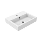 BAIKAL - Lavabo en céramique sur plan de travail. Lavabo carré finition blanc brillant. Dimensions : 46 x 37 x 9 cm. Avec trou pour robinet. Livré avec emballage renforcé