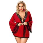 GROPC Robe De Chambre Satin Femme,Saint Valentin Sexy Lingerie Courte Transparente Mash Dentelle Babydoll Robe Peignoir Robe Kimono Chemises Vêtements De Nuit pour Pyjama Hauts Cadeaux,Rouge,XL