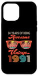 Coque pour iPhone 12 Pro Max Lunettes de soleil rétro 34ème anniversaire Motif palmier plage né en 1991