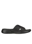 Skechers On The Go 600 Stunning Metallic Gore Cross Band Slide - Black Graytextile