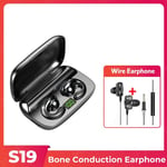 ¿couteurs Bluetooth a conduction osseuse Boucle d'oreille Casque sans fil Clip d'oreille avec micro ¿couteurs HiFi St¿r¿o Sports Casques ¿tanches-Noir avec filaire_XINENGJI