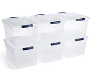 Rubbermaid Cleverstore Clear 30 Qt, 6 Pack Stackable Plastic Storage Containers with Durable Latching Clear Lids, Visible Storage, Great for Closet and Laundry Storage, Organizing in the Home