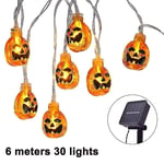 Halloween Dekor Pumpa Ljusslinga, Solcellslinga, 6m 30 LED Utomhus Dekorationsljus För Uteplats, Trädgård, Grind, Gård, Halloween Jul Dekor