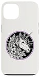 iPhone 13 Unicorn in Black White Purple Hibiscus Roses Champion Wreath Case