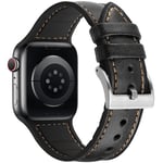 Tasikar Compatible with Apple Watch Strap 41mm 40mm 38mm, Genuine Leather with Soft Silicone Hybrid Design Sport Band Compatible for Apple Watch Series 9 8 7 6 5 4 3 2 SE - (38/40/41mm, Black)